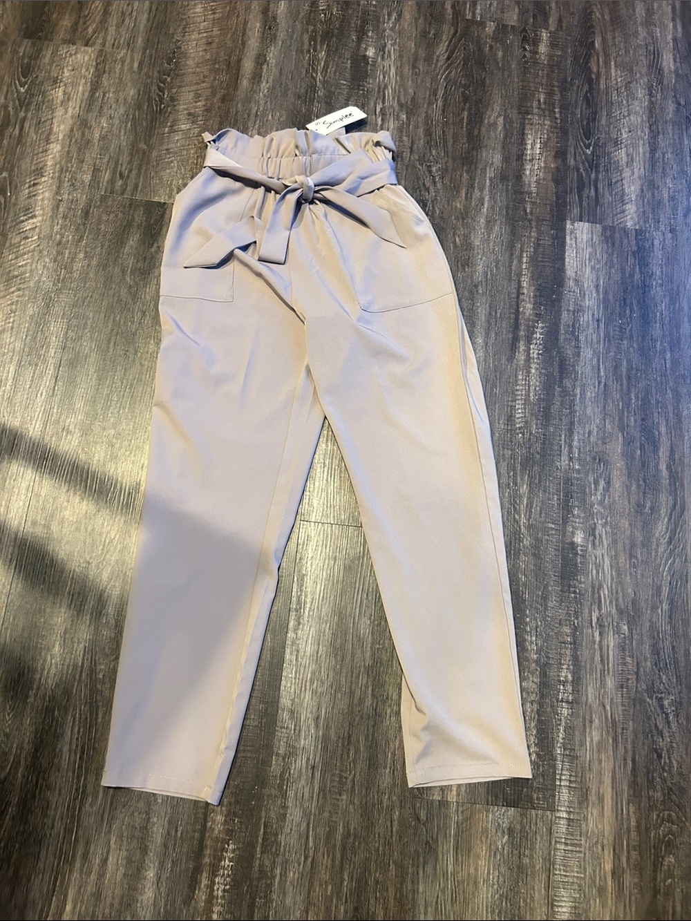 Simplee Apparel Taupe Paperbag Tie-Waist Trousers